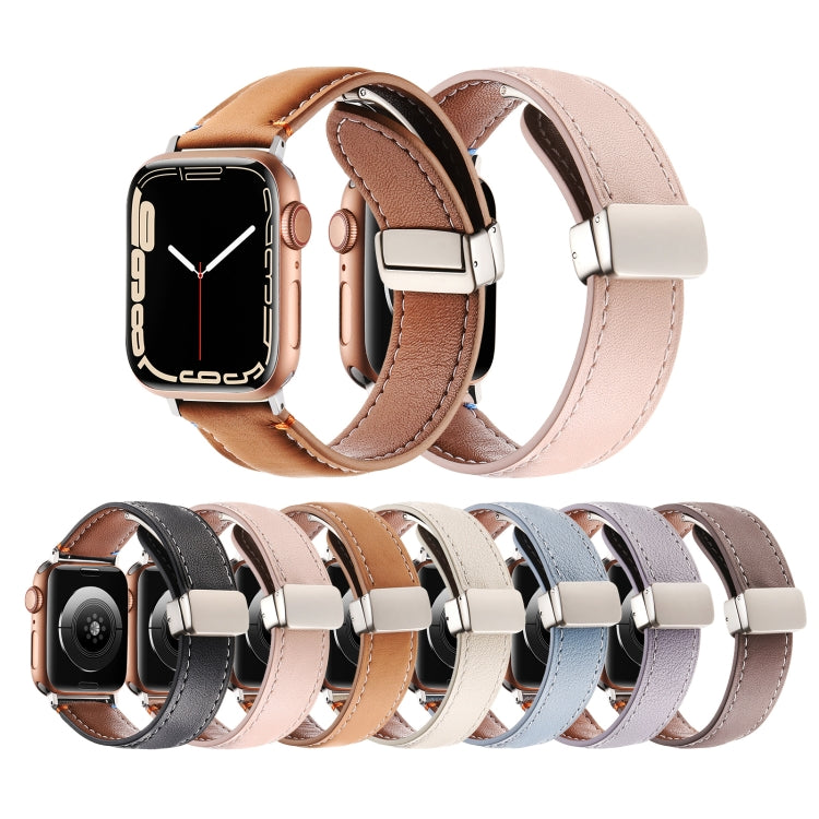 Magnetic Buckle Stitched Genuine Leather Watch Band, For Apple Watch 46mm / 49mm / 45mm / 44mm, For Apple Watch 42mm / 41mm / 40mm / 38mm