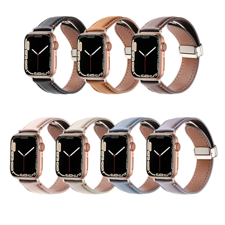 Magnetic Buckle Stitched Genuine Leather Watch Band, For Apple Watch 46mm / 49mm / 45mm / 44mm, For Apple Watch 42mm / 41mm / 40mm / 38mm