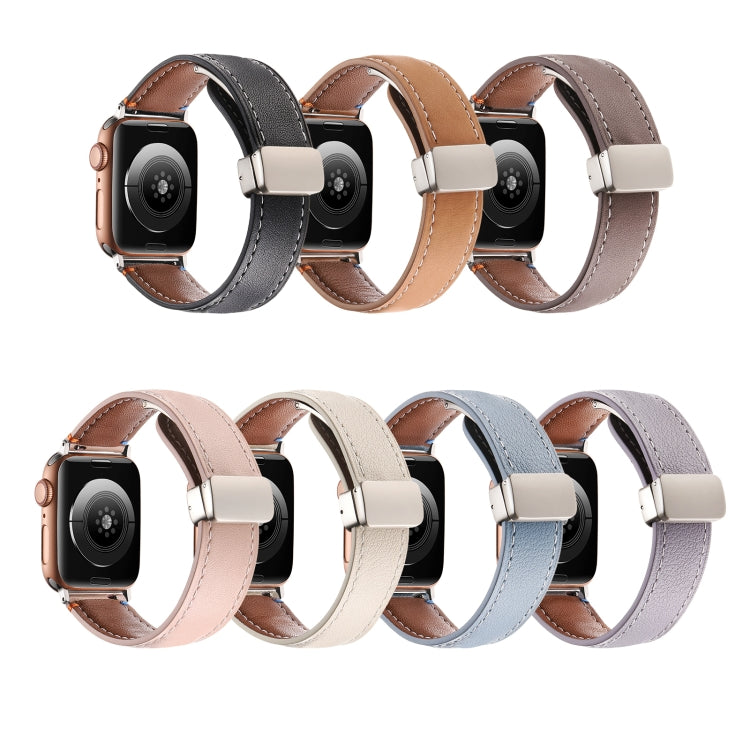 Magnetic Buckle Stitched Genuine Leather Watch Band, For Apple Watch 46mm / 49mm / 45mm / 44mm, For Apple Watch 42mm / 41mm / 40mm / 38mm