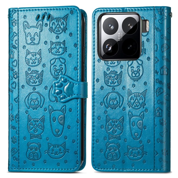 Cat and Dog Embossed Leather Phone Case, For Xiaomi 15, For Xiaomi Redmi Note 14 5G, For Xiaomi Redmi Note 14 Pro+ 5G