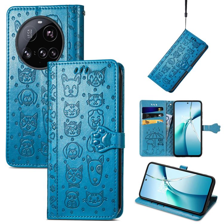 Cat and Dog Embossed Leather Phone Case