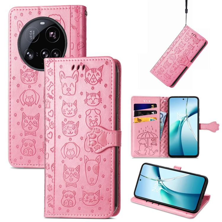 Cat and Dog Embossed Leather Phone Case