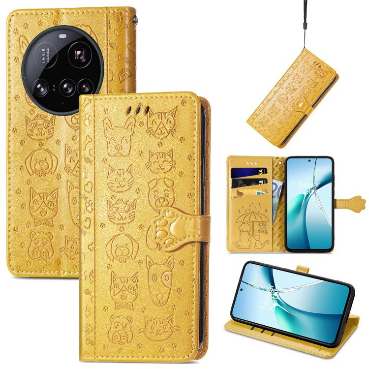 Cat and Dog Embossed Leather Phone Case, For Xiaomi 15T, For Xiaomi 15 Ultra, For Xiaomi 15 Pro