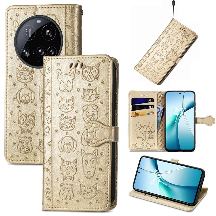 Cat and Dog Embossed Leather Phone Case