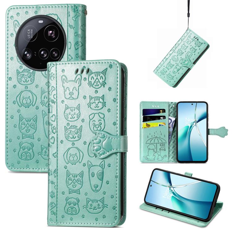 Cat and Dog Embossed Leather Phone Case