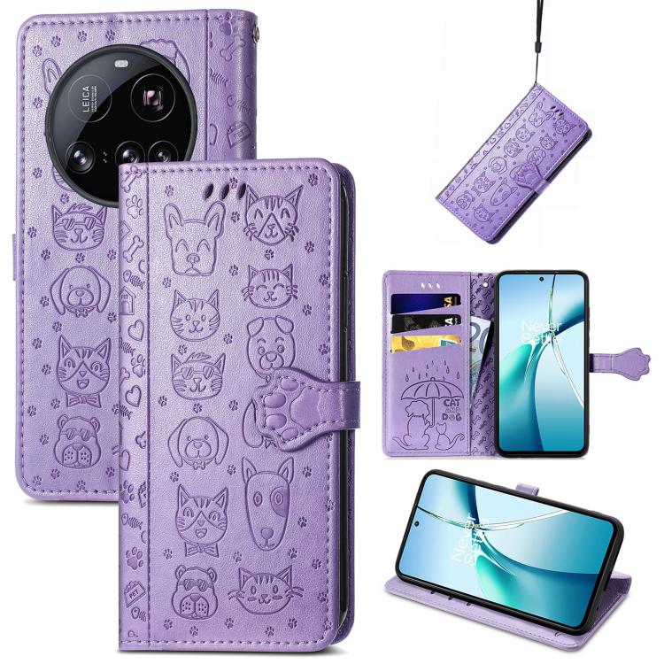 Cat and Dog Embossed Leather Phone Case