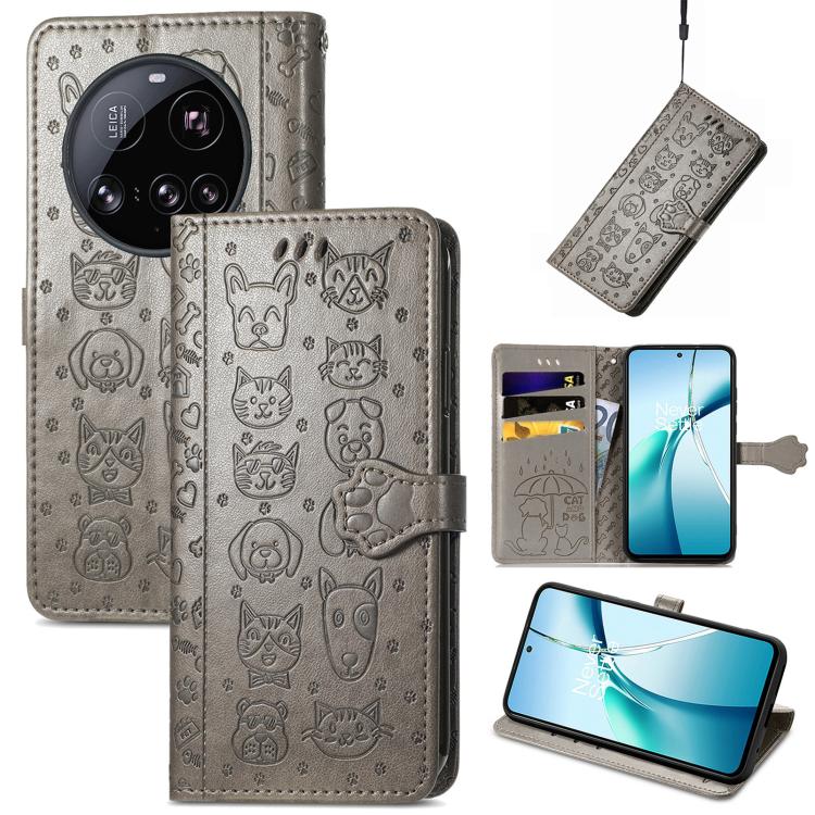 Cat and Dog Embossed Leather Phone Case