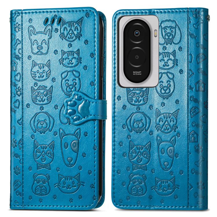 Cat and Dog Embossed Leather Phone Case, For Xiaomi Poco M7 4G 169mm, For Redmi 15C 5G / 4G Global 171mm, For Xiaomi 15T Pro