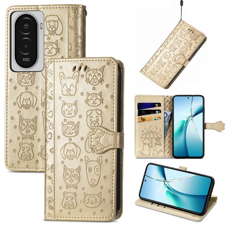 Cat and Dog Embossed Leather Phone Case, For Xiaomi Poco M7 4G 169mm, For Redmi 15C 5G / 4G Global 171mm, For Xiaomi 15T Pro