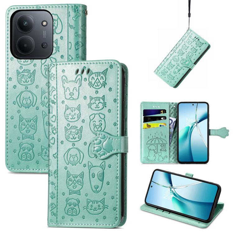 Cat and Dog Embossed Leather Phone Case, For Xiaomi Poco M7 4G 169mm, For Redmi 15C 5G / 4G Global 171mm, For Xiaomi 15T Pro