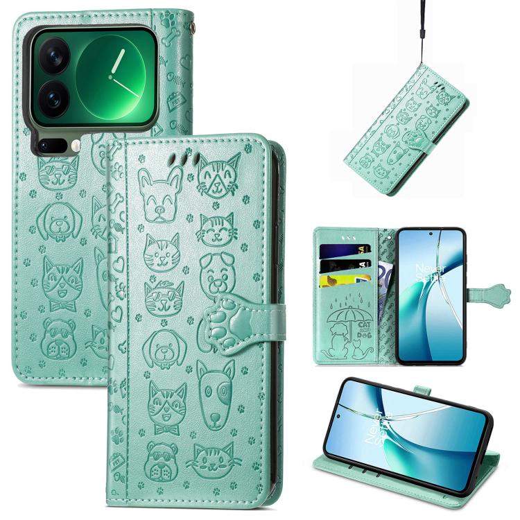 Cat and Dog Embossed Leather Phone Case, For Xiaomi 17 Pro Max, For Xiaomi 17 Pro, For Xiaomi 17