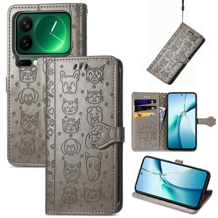 Cat and Dog Embossed Leather Phone Case, For Xiaomi 17 Pro Max, For Xiaomi 17 Pro, For Xiaomi 17