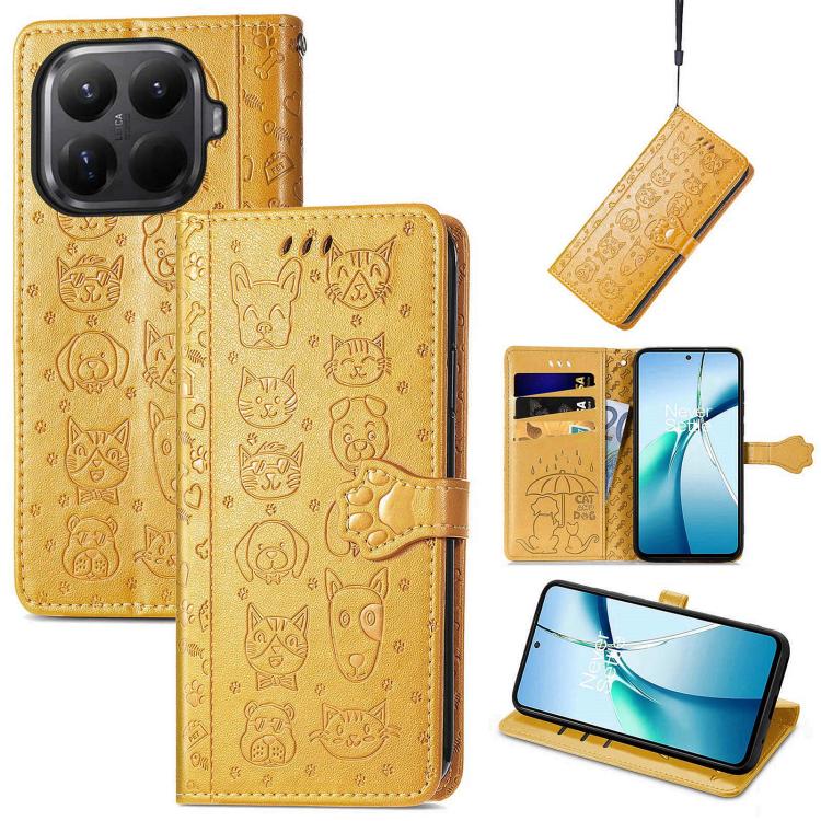 Cat and Dog Embossed Leather Phone Case, For Xiaomi Poco M7 4G 169mm, For Redmi 15C 5G / 4G Global 171mm, For Xiaomi 15T Pro