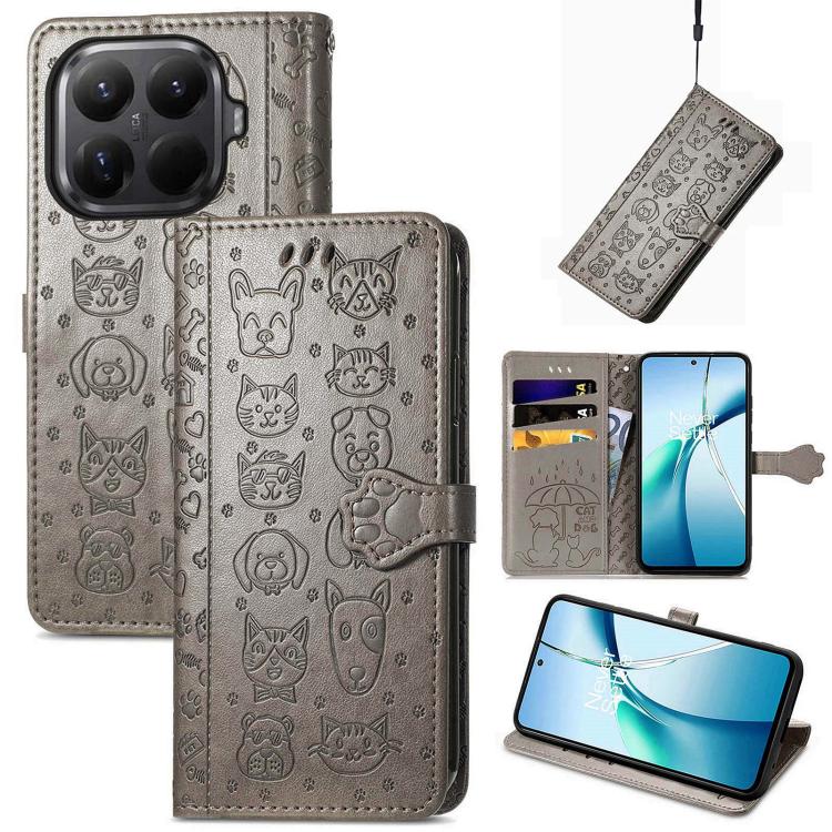 Cat and Dog Embossed Leather Phone Case, For Xiaomi Poco M7 4G 169mm, For Redmi 15C 5G / 4G Global 171mm, For Xiaomi 15T Pro
