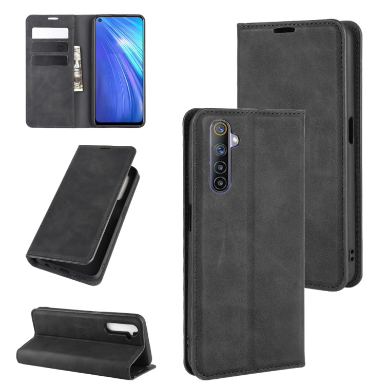 For OPPO Realme 6 Retro-skin Business Magnetic Suction Leather Case with Holder &amp; Card Slots &amp; Wallet, For OPPO Realme 6