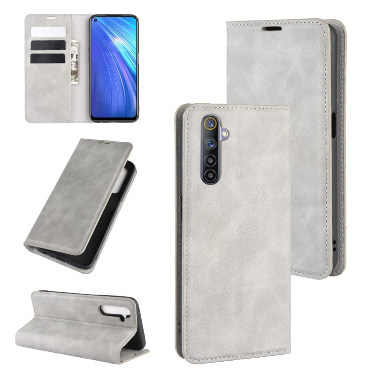 For OPPO Realme 6 Retro-skin Business Magnetic Suction Leather Case with Holder & Card Slots & Wallet, For OPPO Realme 6