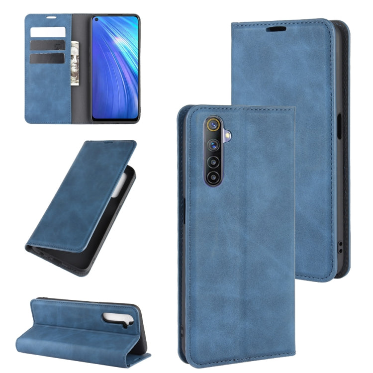 For OPPO Realme 6 Retro-skin Business Magnetic Suction Leather Case with Holder & Card Slots & Wallet, For OPPO Realme 6