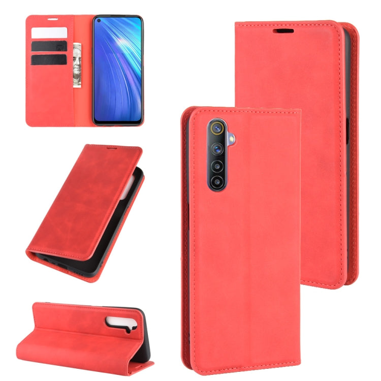 For OPPO Realme 6 Retro-skin Business Magnetic Suction Leather Case with Holder & Card Slots & Wallet, For OPPO Realme 6