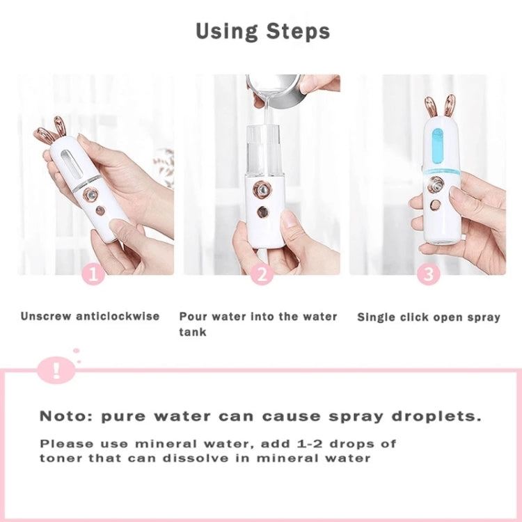 Facial Steamer Nano Spray Water Replenishing Instrument Portable Cold Spray Machine Charging Beauty Instrument Alcohol Disinfection, Cute Rabbit, Cute Deer, Crown